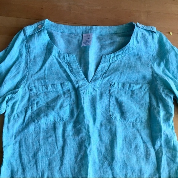 Lands’ End 100% Linen Tunic, Aqua Blue, Size 14 - Picture 5 of 17